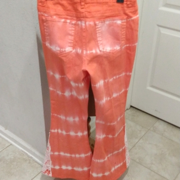Gemma & Jane Tie Dye Bell Bottom Jeans in Orange & White - Picture 5 of 7